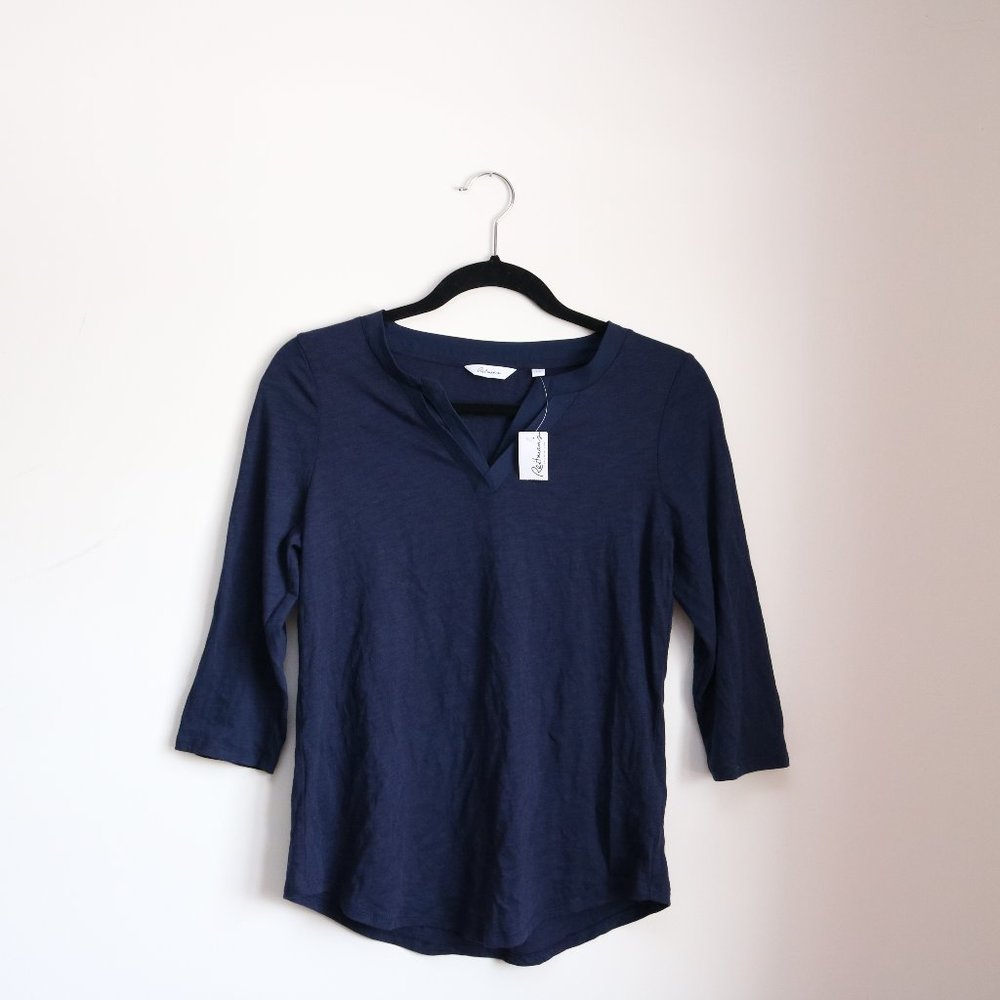 Navy Reitmans Cotton Top with Neckline Detail
